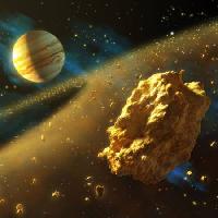 Pixwords L`image avec univers, roches, planète, l'espace, la comète Andreus - Dreamstime