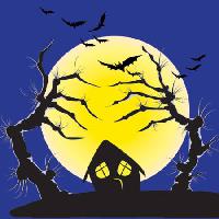 Pixwords L`image avec Lune, les chauves-souris, la maison, la nuit, fantasmagorique, rampant Vanda Grigorovic - Dreamstime