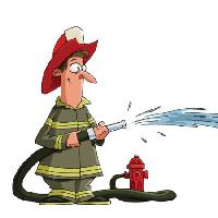 Pixwords L`image avec le feu, l'homme, hidrant, bouche d'incendie, flexible, rouge, de l'eau Dedmazay - Dreamstime