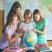 étude, étudier, terre, carte, globe, enfants, enseignants Luminastock