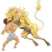 Pixwords L`image avec lion, Hercules, jaune, combat, animaux Christos Georghiou - Dreamstime