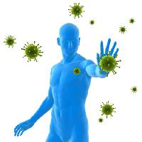 Pixwords L`image avec le virus de l'immunité, bleu, homme, les malades, les bactéries, vert Sebastian Kaulitzki - Dreamstime