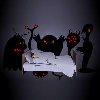 Pixwords L`image avec halloween, lit, monstre, monstres, nuit, effrayant Aidarseineshev