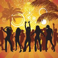 party, people, la danse, les paumes, jaune Roman Dekan - Dreamstime