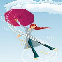 parapluie, fille, vent, nuages, pluie, heureux Tachen - Dreamstime
