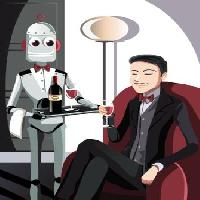 Pixwords L`image avec robot, homme, vin, verre Artisticco Llc - Dreamstime