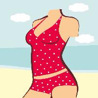 femme, corps, rouges, costume, bain, plage, eau, nuages, vetements Anvtim