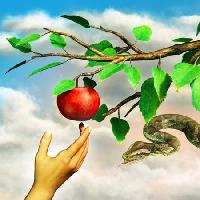 Pixwords L`image avec pomme, serpent, branche, vert, feuilles, main Andreus - Dreamstime